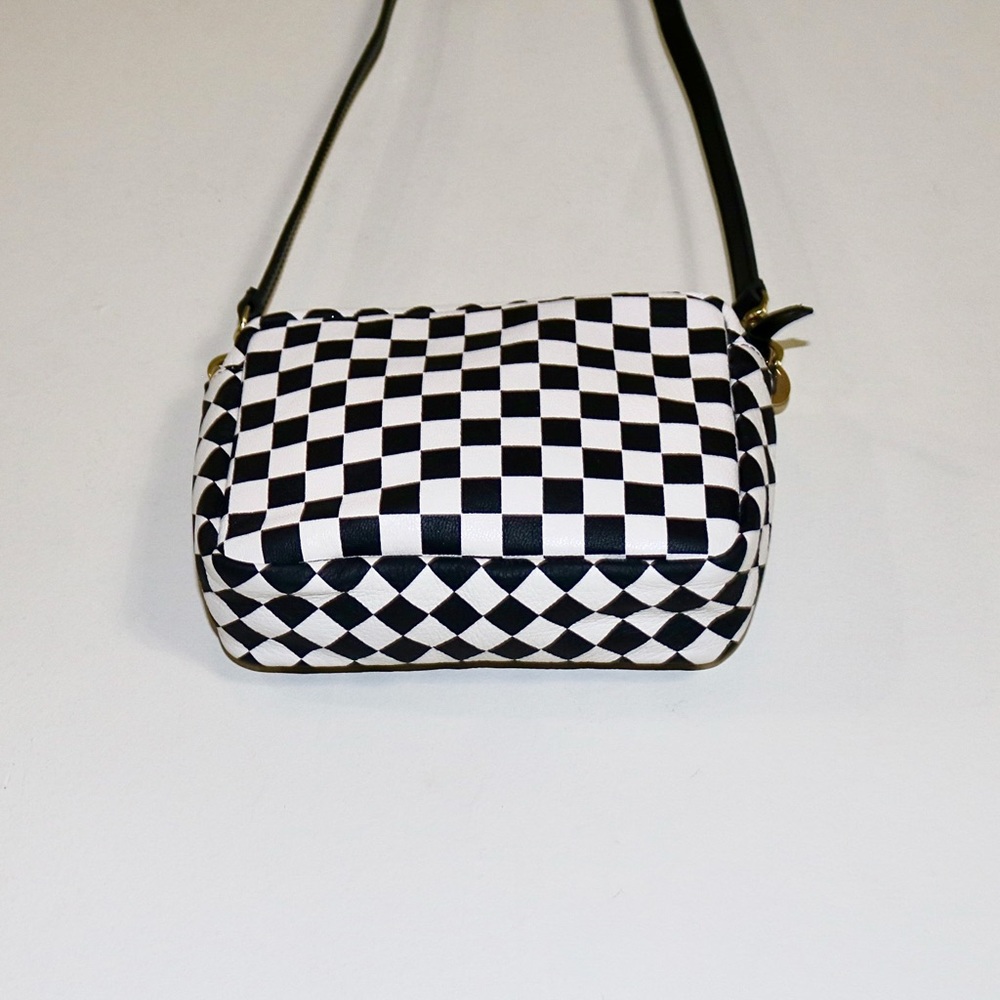 SOLD! ❤️ Clare V. Midi Sac Checker Print Crossbody Bag in Cream/Black - Picture 7 of 16